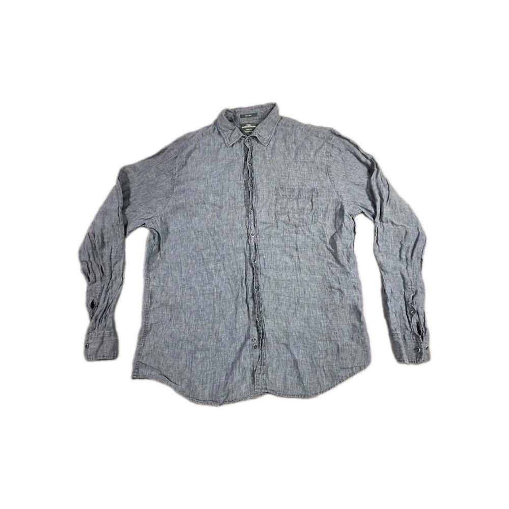 Rodd & Gunn Men's Sz 3XL 100% Linen Sports Fit Gray Button Up Shirt Woven Italy